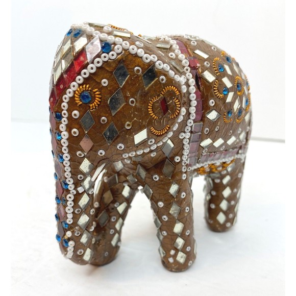 Circus Elephant Jeweled Beaded Chained Decorative Collectible 4” X 4”Figurine - Picture 1 of 11